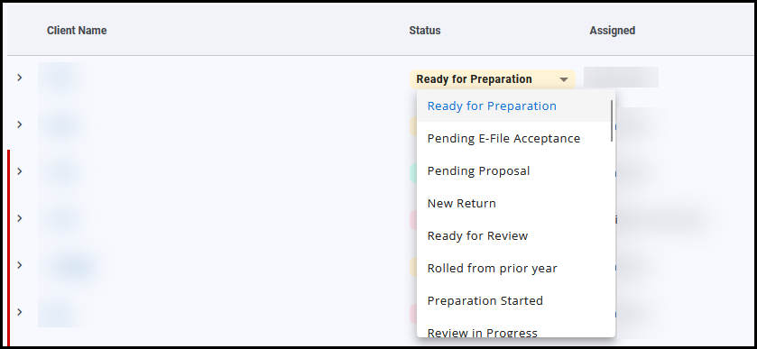 Status drop list